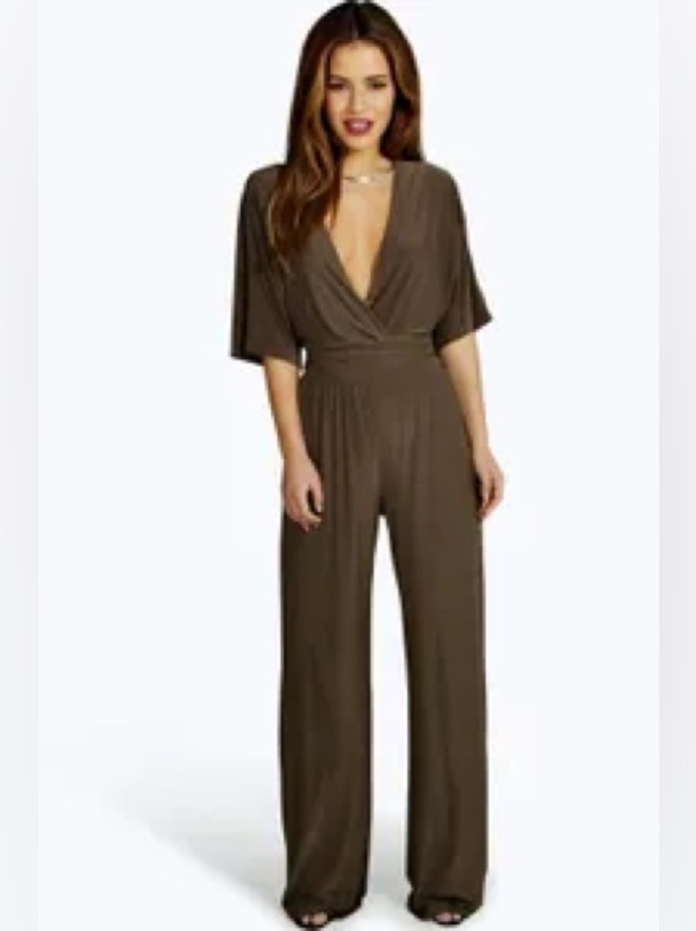 Boohoo Petite Elle Wrap Front Wide Leg Jumpsuit